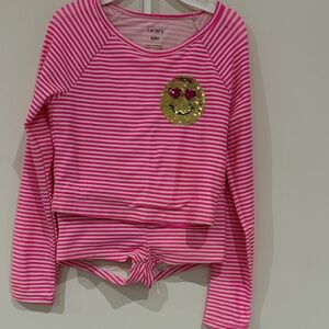 Carter's Pink and White Striped Emoji Top